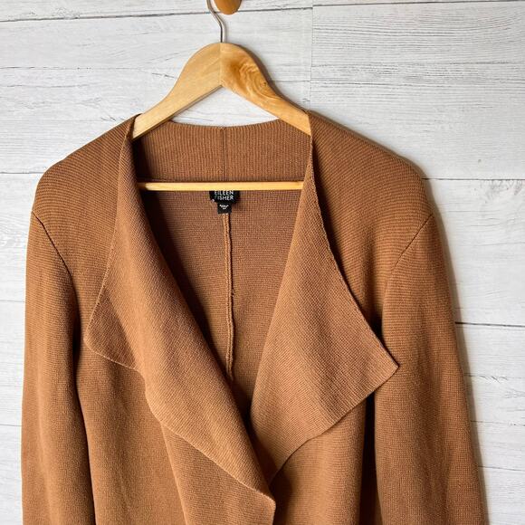 Eileen Fisher Cardigan Womens Size Medium Camel Brown Cotton Blend Sweater - Picture 6 of 14